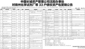 中國長城資產(chǎn)管理公司沈陽辦事處關(guān)于錦州化學(xué)試劑廠等33戶債權(quán)資產(chǎn)包的營銷公告暨實業(yè)投資機遇分析